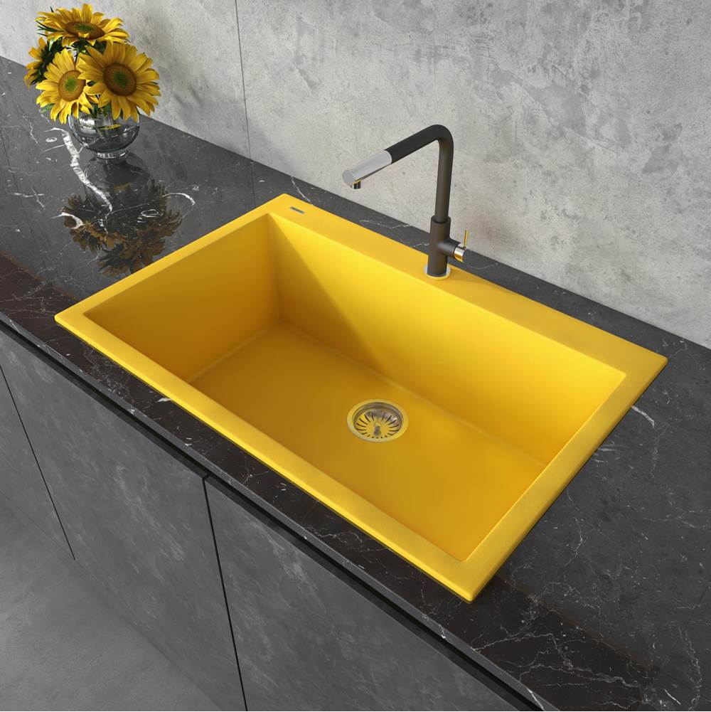 Ruvati 33 x 22 inch Granite Composite Drop-in Topmount Kitchen Sink Single Bowl, Midas Yellow