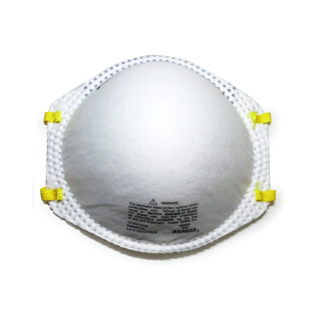 Dust Mask/20 Radnor N95 Disposable Respiratory Mask W/ Adj Clip Latex Free Niosh 20/Box 200/Case