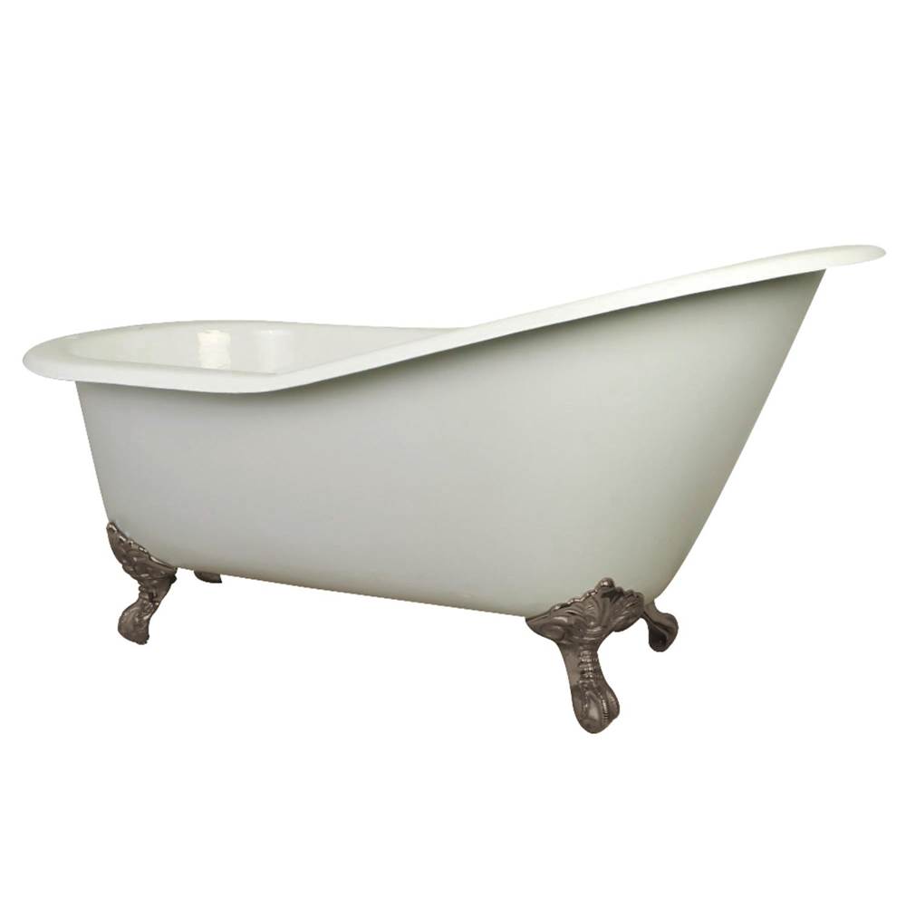 Kingston Brass Aqua Eden 61-Inch Cast Iron Single Slipper Clawfoot Tub with 7-Inch Faucet Drillings, White/Brushed Nickel