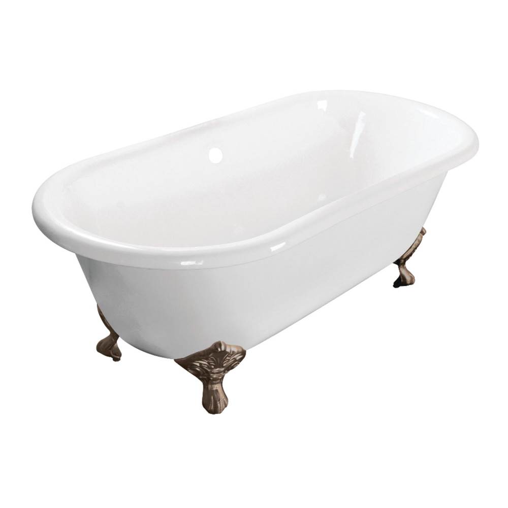 Kingston Brass Aqua Eden 60-Inch Cast Iron Double Ended Clawfoot Tub (No Faucet Drillings), White/Brushed Nickel