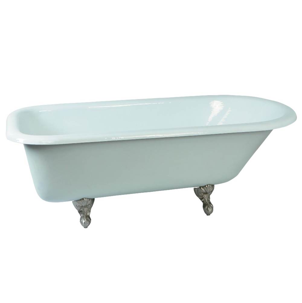 Kingston Brass Aqua Eden 67-Inch Cast Iron Roll Top Clawfoot Tub (No Faucet Drillings), White/Brushed Nickel