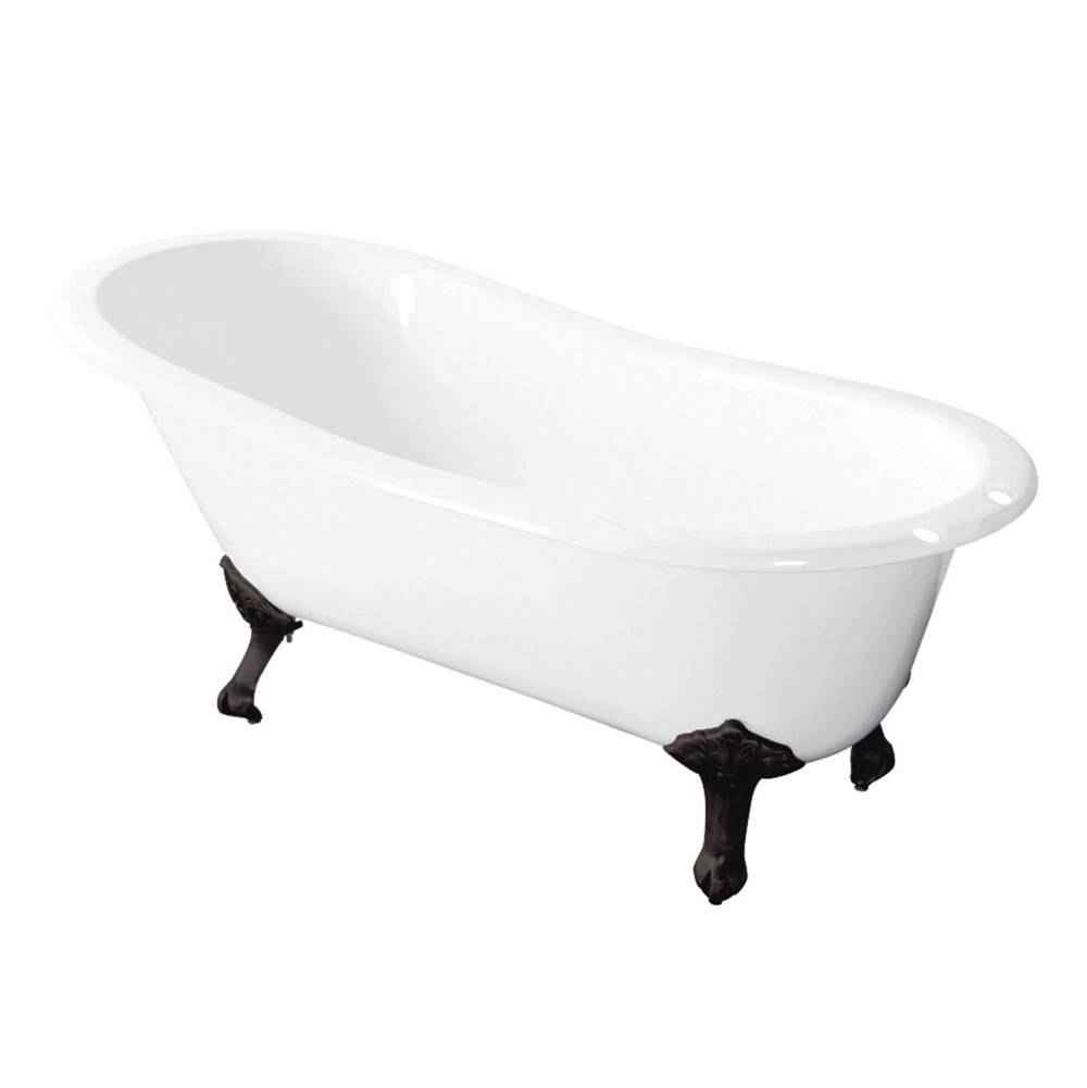 Kingston Brass Aqua Eden 54-Inch Cast Iron Slipper Clawfoot Tub with 7-Inch Faucet Drillings, White/Matte Black