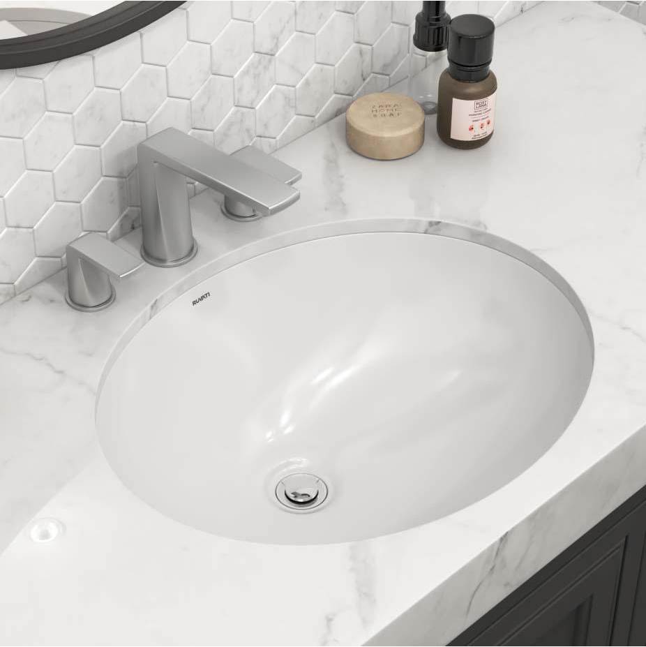 Ruvati 17 x 14 inch Undermount Bathroom Vanity Sink White Oval Porcelain Ceramic with Overflow