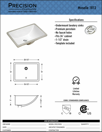 Moselle 1813W Rectangle Undermount Vanity Sink