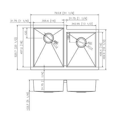 Pelican Handmade Series PL-HA126 Stainless Steel Kitchen Sink