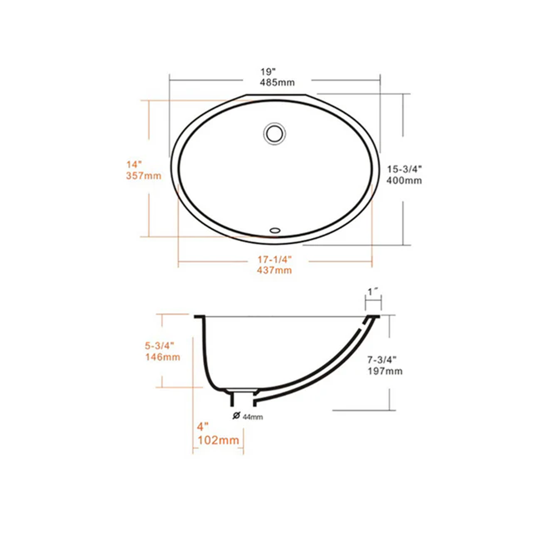 Pelican Pearl Series PL-3059 Porcelain Undermount Sink