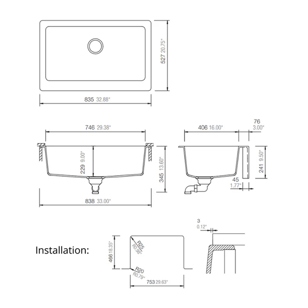Pelican Crystallite Series PL-300 Granite Composite Apron Front Sink