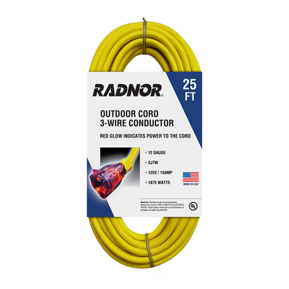 RADNOR™ 15 A 125 VAC PVC Jacket Yellow Extension Cord