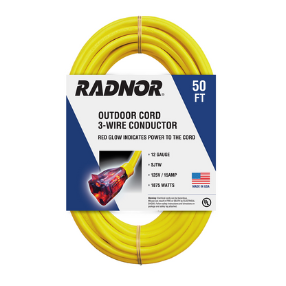 RADNOR™ 15 A 125 VAC PVC Jacket Yellow Extension Cord