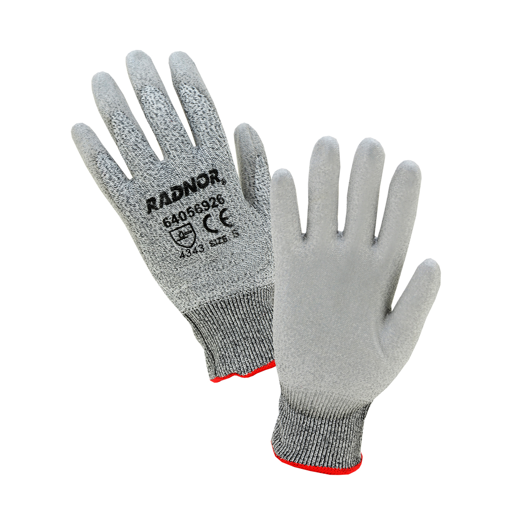 RADNOR™ 13 Gauge High Performance Polyethylene Cut Resistant Gloves With Polyurethane Coated Palm And Fingertips